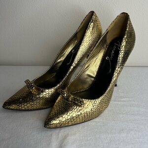 Pencey 10 Gold Textured Women's Heels Metallic Shiny Gold Stiletto NYE Party